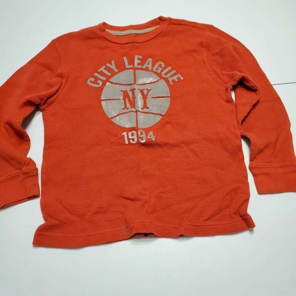 Old Navy Boys Thermal Waffle-Knit Shirt Orange NY City League 1994 Long Sleeve M